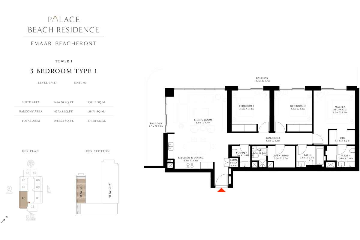 3 Bedroom, Type 1, Level 7-27, Unit 3